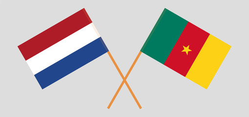 Crossed flags of Cameroon and Netherlands