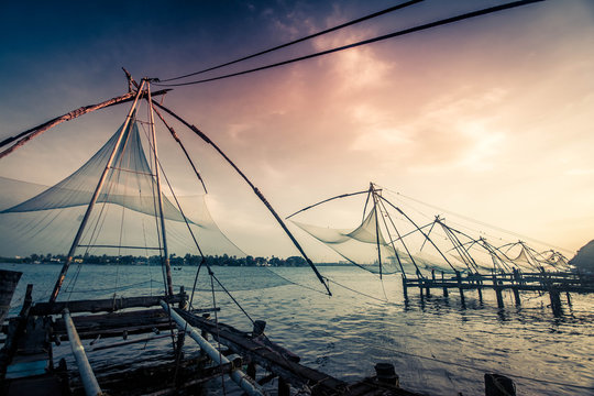 Chinese fishing nets in Kerala, Kochi India