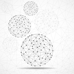 Abstract wireframe globes, network connections with dots and lines isolated on white background. Vector illustration