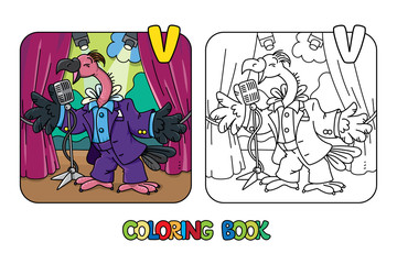 Funny vulture singer or vocalist ABC coloring book