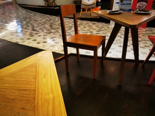table and chairs in cafe