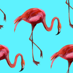 Watercolor seamless pattern with flamingo hand drawing decorative background. Print for textile, cloth, wallpaper, scrapbooking