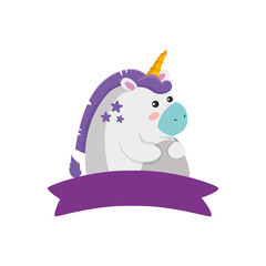 White unicorn cartoon design, Magic fantasy fairytale female and childhood theme Vector illustration