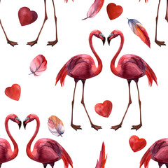 Watercolor seamless pattern with flamingo hand drawing decorative background. Print for textile, cloth, wallpaper, scrapbooking