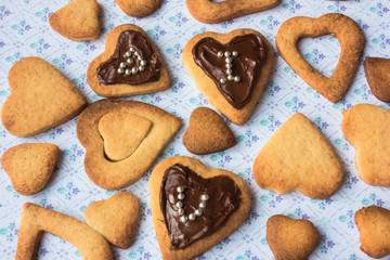 Cookies heart with an inscription. St. Valentine's Day. Valentine's day cookies. Heart shaped cookies for valentine's day. Top view