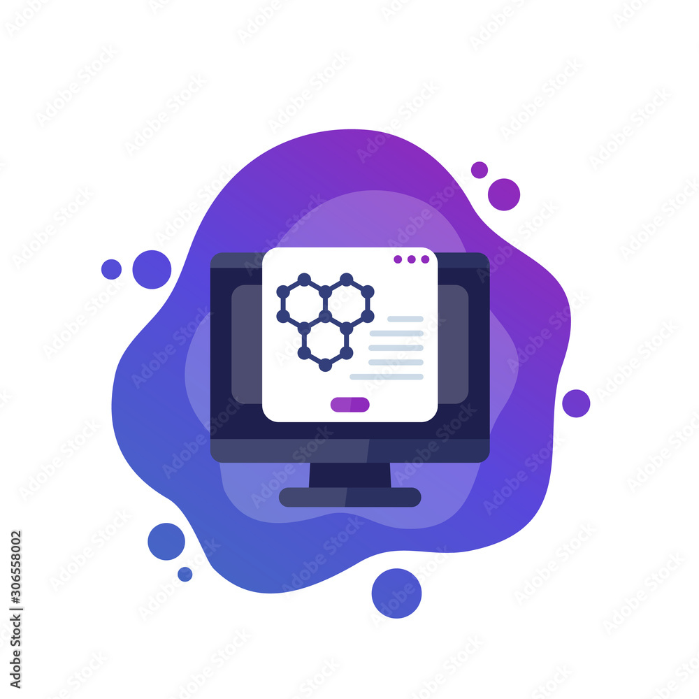 Poster graphene research icon with computer
