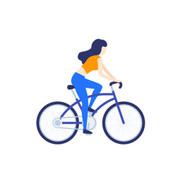 Girl riding bicycle isolated on white, vector illustration
