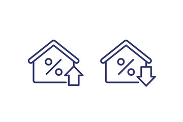 Obraz na płótnie Canvas mortgage rate growing and reducing icons, line vector