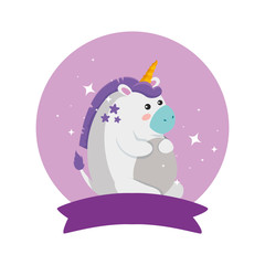 White unicorn cartoon design, Magic fantasy fairytale female and childhood theme Vector illustration