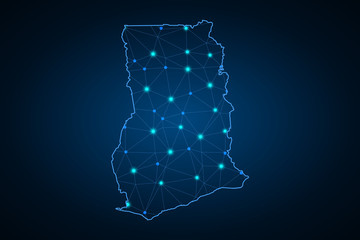 Map of Ghana. Wire frame 3D mesh polygonal network line, design sphere, dot and structure. Vector illustration eps 10. - Vector