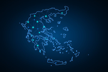 Map of greece. Wire frame 3D mesh polygonal network line, design sphere, dot and structure. communications map of greece. Vector. - Vector