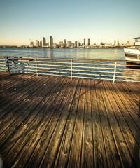 Wooden boardwalk in Coronado island at sunset - obrazy, fototapety, plakaty