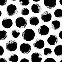 Seamless dot pattern. Hand-painted circles with rough edges. Dry brush ink illustration. - 306559884