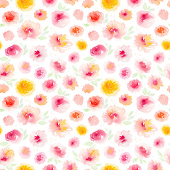 Seamless pattern with hand-painted watercolor abstract flowers.