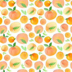 Seamless pattern with hand-painted watercolor peaches.