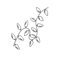 Christmas lights isolated on a white background. Christmas tree decorative element.  Merry Christmas and Happy New Year Vector black illustration.