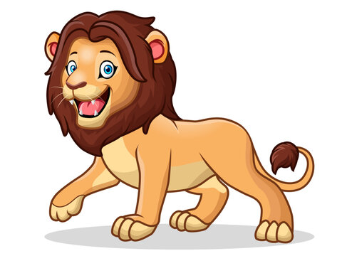 A Cute cartoon male lion isolated on white background