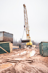 Obraz premium Off-road construction equipment. Deferred work due to dirt and mud. Flood management