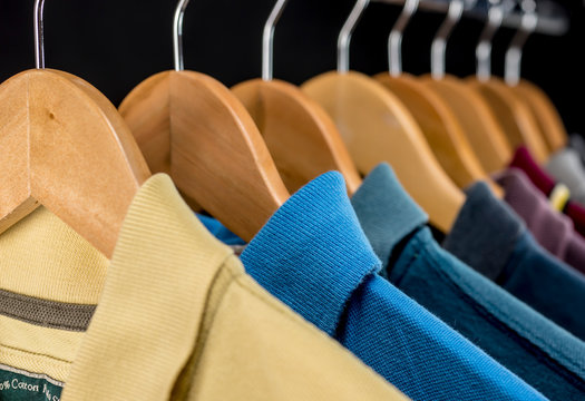 Polo Shirts Hanging On Clothing Rack