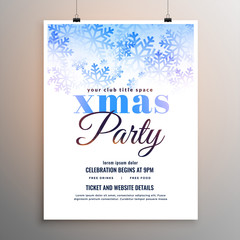 merry christmas party white snowflakes flyer design