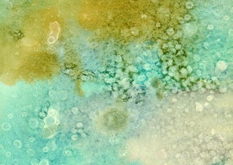 Fresh Green Turquoise Ocean Blue Watercolor Abstract Stroke Stain Texture Wash Gradient Color Background with Salt Drop, Moon Surface Effect. For Celebration Birthday Party Invitation Card