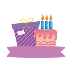 Gift with cake design, happy birthday celebration decoration party festive and surprise theme Vector illustration
