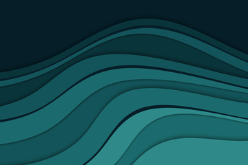 Abstract blue background with curve lines and waves. Paper cut water wallpaper.