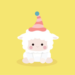 Cute sheep in flat style on pastel background..