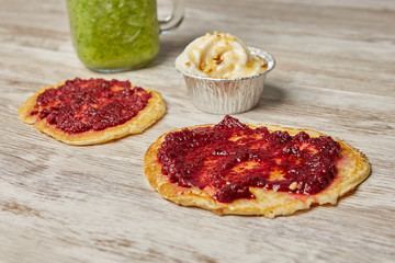 Crepes with jam and ice cream