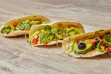 Vegan tacos with avocado and vegetables