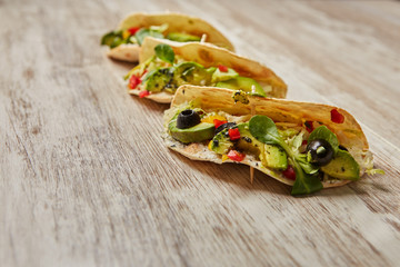 Vegan tacos with avocado and vegetables