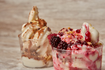 Vegan ice cream with raspberries