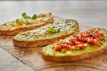 Vegan toasts with vegetables