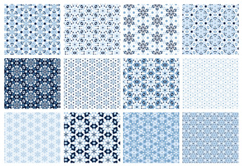 Kaleidoscope Christmas snowflakes patterns set, Holiday background