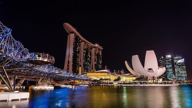 Laser show from Marina Bay Sands, Helix Bridge & Art Science Museum time lapse at night
