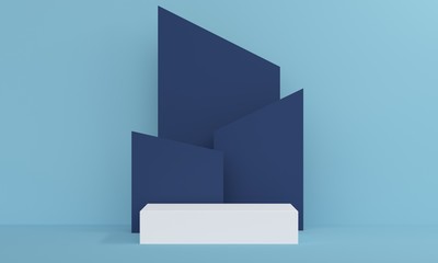 Blue abstract background with square white podium. Backdrop design for product promotion. 3d rendering