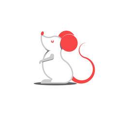 White rat logo with red ears cartoon character mouse creative symbol of Chinese New Year 2020.