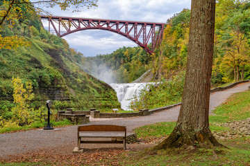 Upper Falls And Genesee Arch Bridge At Letchworth State Park