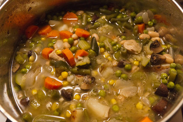 Homemade Chicken Vegetable Soup in a Big Pot
