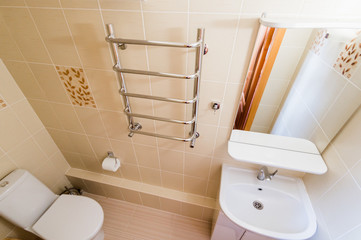 Russia, Moscow- July 23, 2019: interior room apartment. standard repair bathroom and toilet