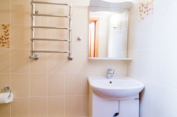 Russia, Moscow- July 23, 2019: interior room apartment. standard repair bathroom and toilet