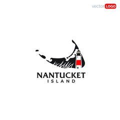 map of nantucket island with lighthouse  Logo design Vector Template Illustration