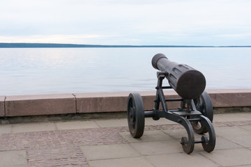 Petrozavodsk. Cannon on the waterfront of lake Onega