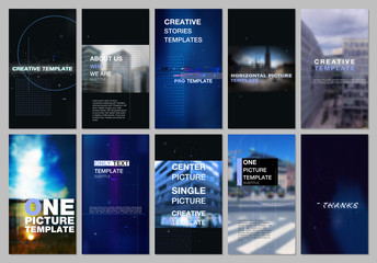 Creative social networks stories design, vertical banner or flyer templates with lines, dots and circles. Covers design templates for electronic music festival flyer, leaflet, brochure, advertising.