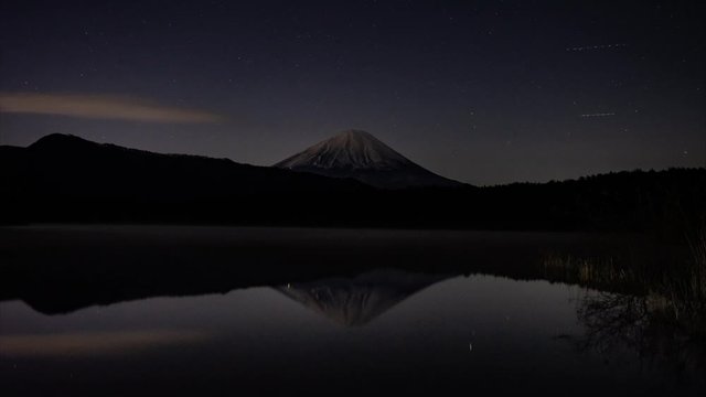 西湖からみた富士山と星