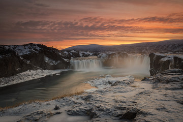 Godafoss, god's waterfall in Iceland at winter