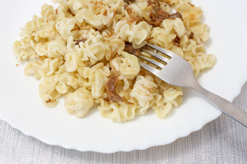 Navy pasta in a white plate
