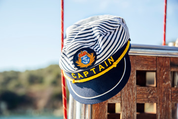 Captain hat on the sailboat
