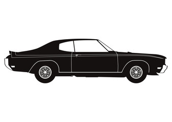 Plakat Classic car. Silhouette of a vintage car. Side view. Flat vector.
