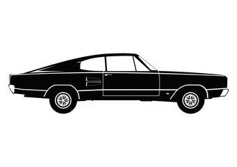 Classic car. Silhouette of a vintage car. Side view. Flat vector.
